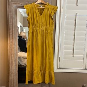 Time and Tru Mustard Midi Dress with Ruffle Sleeves